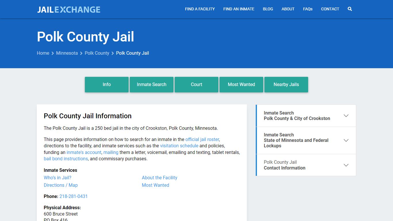 Polk County Jail, MN Inmate Search, Information